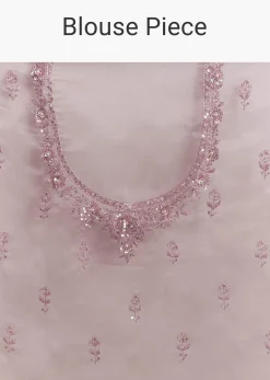 Pinkish Lavender Tissue Saree With Sequins Cutdana And Scallop Border