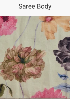 Pista Cotton Linen Saree With Multicolor Florals