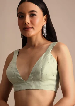Pista Green Embroidered Georgette Saree With Unstitched Blouse