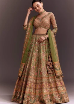 Pista Green Embroidered Lehenga Set
