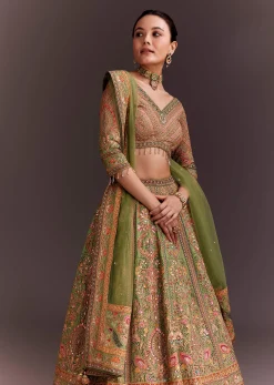 Pista Green Embroidered Lehenga Set