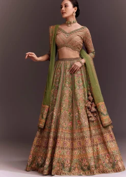 Pista Green Embroidered Lehenga Set