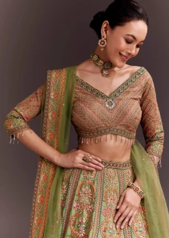 Pista Green Embroidered Lehenga Set