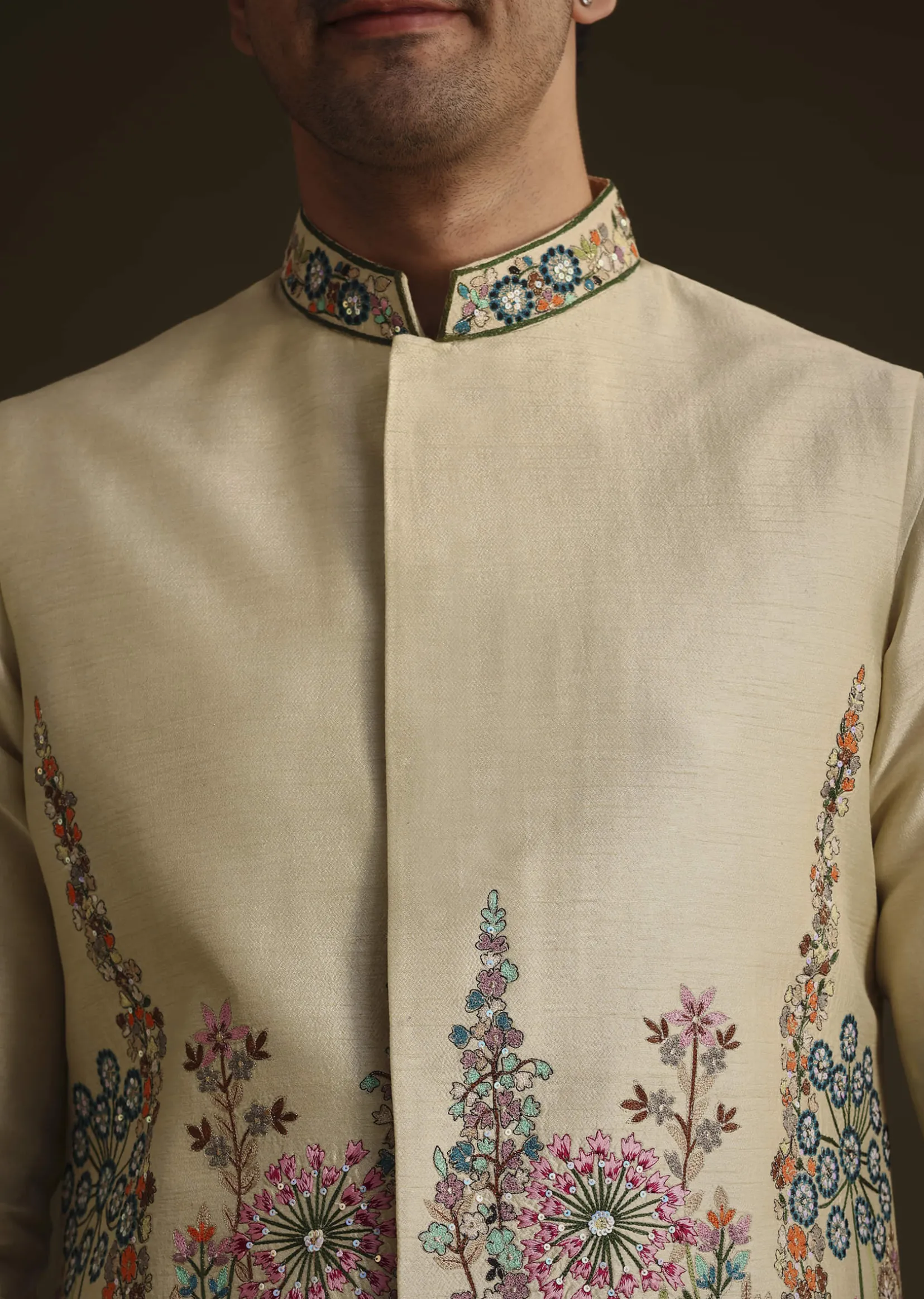Pista Green Floral Embroidered Jacket Set