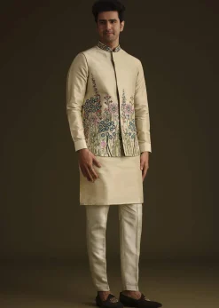 Pista Green Floral Embroidered Jacket Set