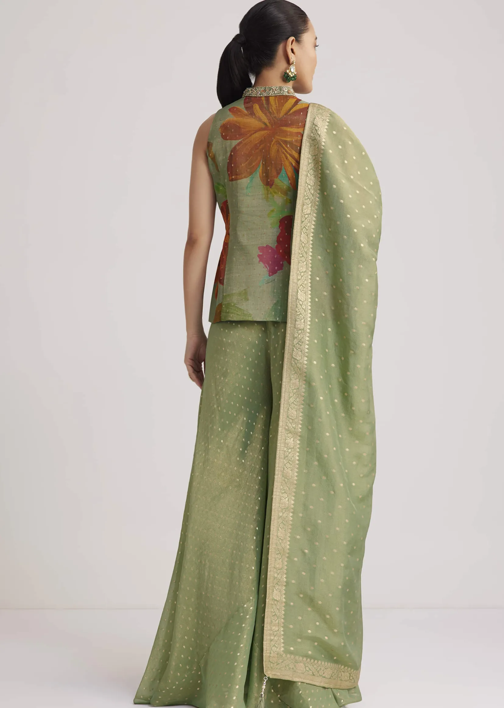 Pista Green Floral Embroidered Palazzo Set