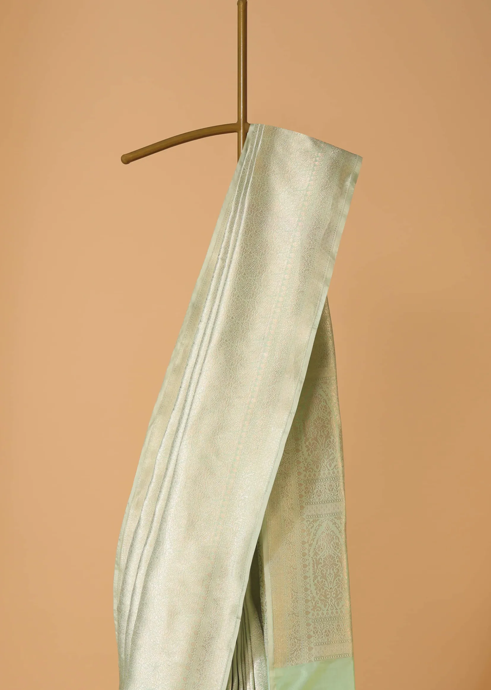 Pista Green Handloom Banarasi Saree In Uppada Silk With Brocade Weave And Unstitched Blouse