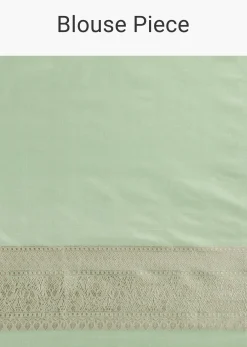 Pista Green Handloom Banarasi Saree In Uppada Silk With Brocade Weave And Unstitched Blouse