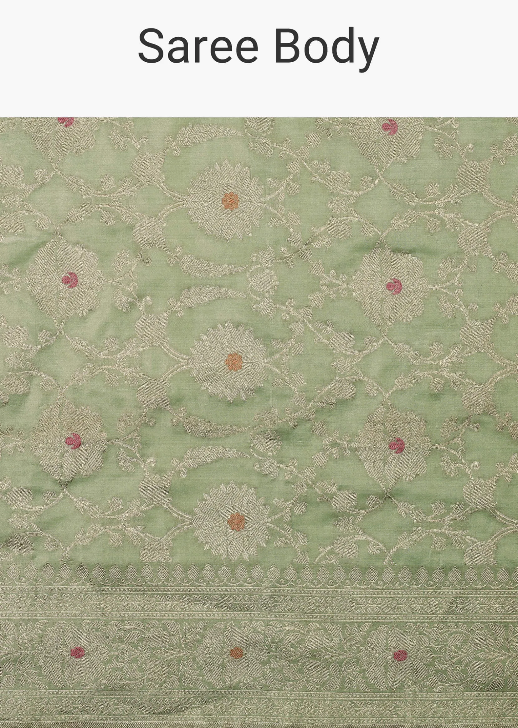 Pista Green Handloom Banarasi Saree In Katan Silk With Meenakari Weave And Unstitched Blouse