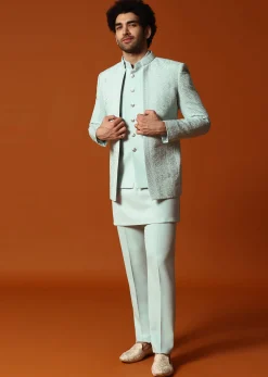 Pista Green Jodhpuri Set In Resham Work For Men