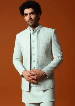 Pista Green Jodhpuri Set In Resham Work For Men