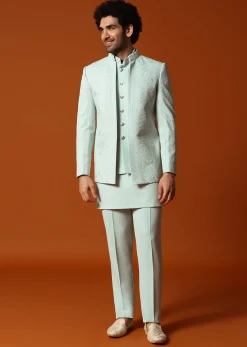 Pista Green Jodhpuri Set In Resham Work For Men