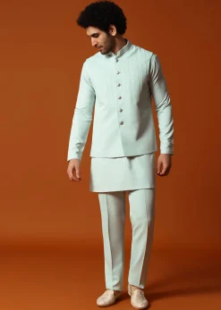 Pista Green Jodhpuri Set In Resham Work For Men