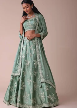 Pista Green Lehenga With Handwork Embroidery
