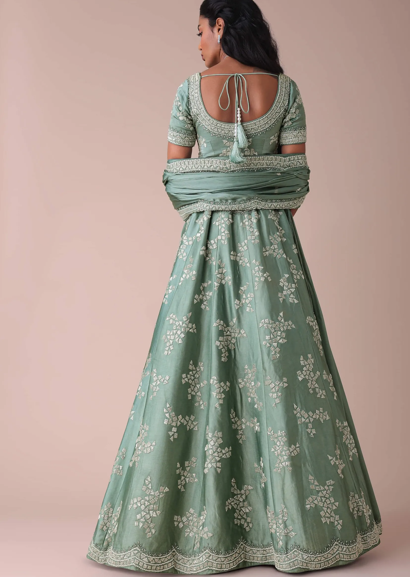 Pista Green Lehenga With Handwork Embroidery
