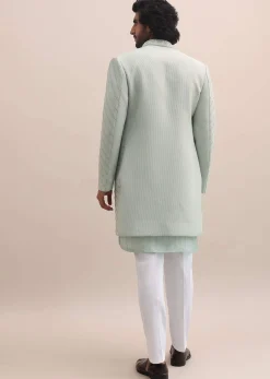 Pista Green Moti Embroidered Indowestern For Men