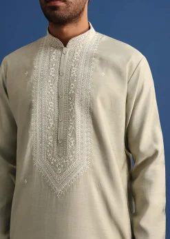 Pista Green Silk Hand Embroidered Kurta Set