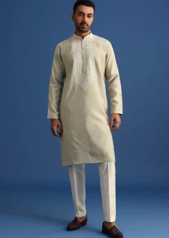 Pista Green Silk Hand Embroidered Kurta Set