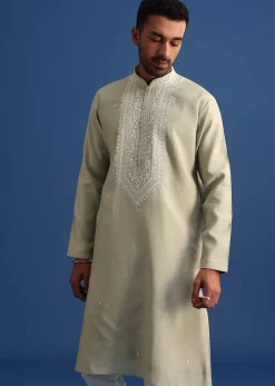 Pista Green Silk Hand Embroidered Kurta Set