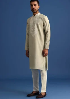 Pista Green Silk Hand Embroidered Kurta Set