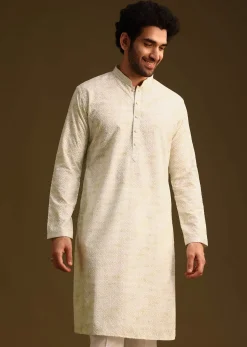 Pista Green Silk Kurta And Pant In Schiffli Work