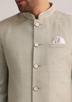 Pista Green Textured Bandhgala Suit