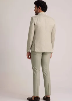 Pista Green Textured Bandhgala Suit