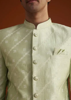 Pista Green Textured Jodhpuri Suit