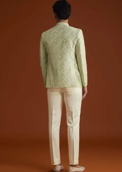 Pista Green Textured Jodhpuri Suit