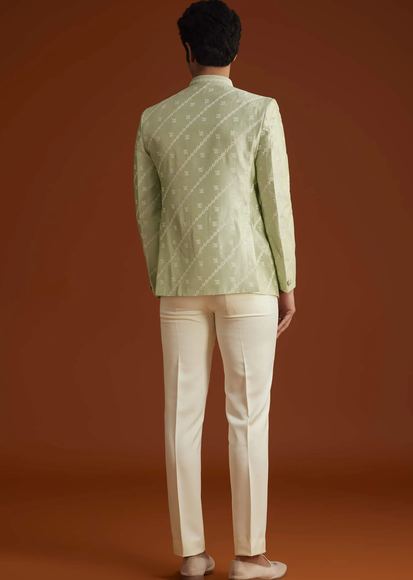 Pista Green Textured Jodhpuri Suit