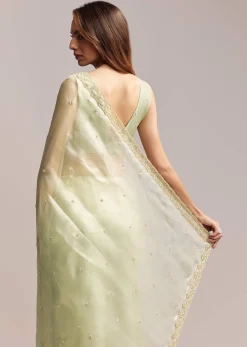 Pista Green Tissue Saree With Butti Work Embroidery