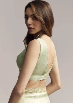 Pista Green Tissue Saree With Butti Work Embroidery