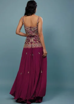 Plum Purple Embroidered Jumpsuit In Satin