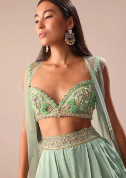 Powder Blue Dhoti And Jacket With Embroidered Blouse