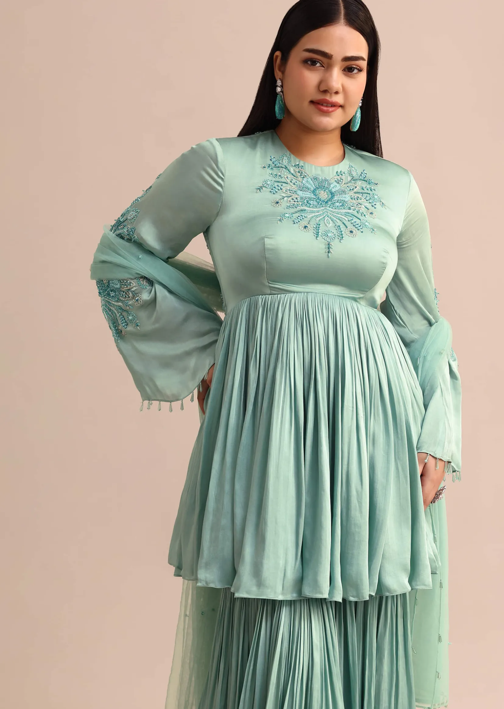 Powder Blue Embroidered Kurta Sharara With Dupatta
