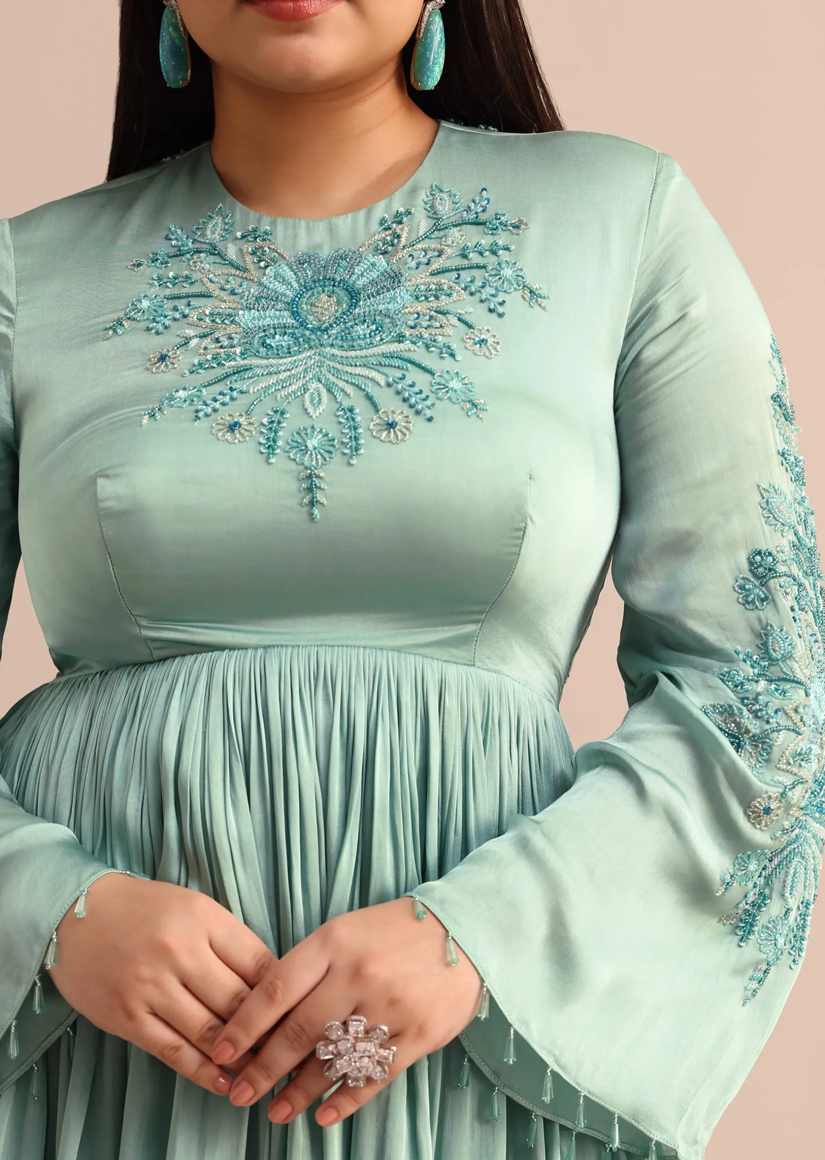 Powder Blue Embroidered Kurta Sharara With Dupatta