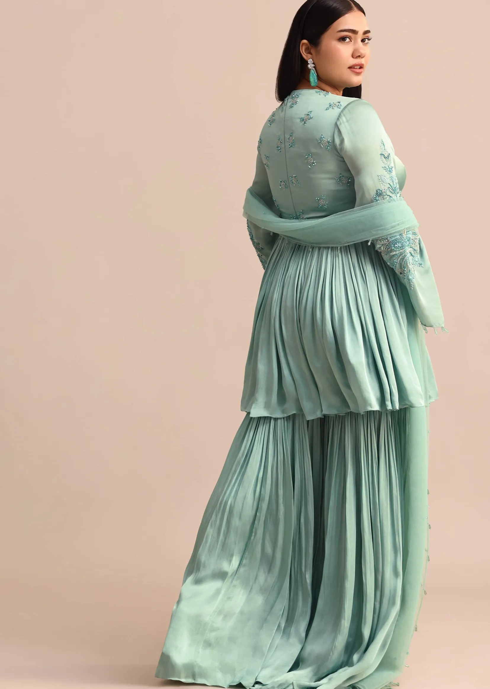 Powder Blue Embroidered Kurta Sharara With Dupatta