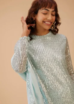 Powder Blue Palazzo Suit Set In Sequin