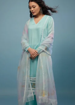 Powder Blue Palazzo Suit Set In Viscose Silk