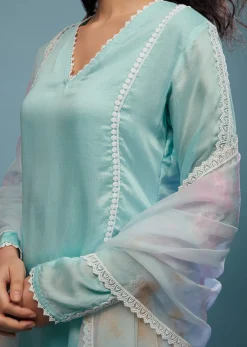 Powder Blue Palazzo Suit Set In Viscose Silk