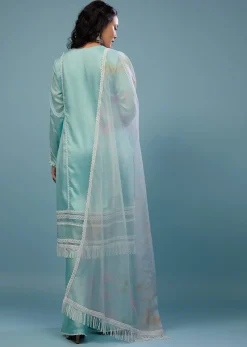 Powder Blue Palazzo Suit Set In Viscose Silk