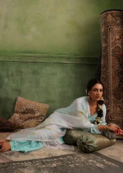 Powder Blue Palazzo Suit Set In Viscose Silk