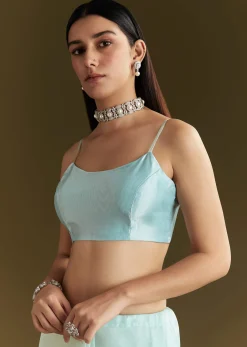 Powder Blue Tissue Embroidered Saree With Scallop Border