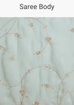 Powder Blue Tissue Embroidered Saree With Scallop Border