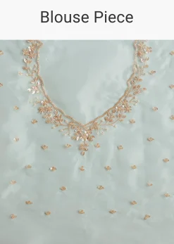 Powder Blue Tissue Embroidered Saree With Scallop Border