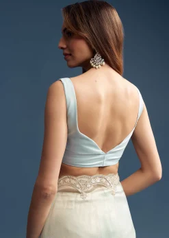 Powder Blue Tissue Saree With Cutdana Embroidery