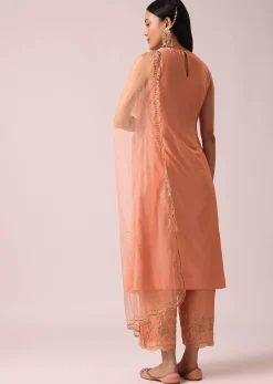 Powder Peach Chanderi Kurta And Pant Set