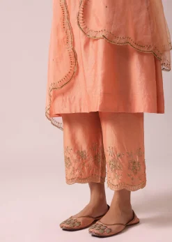 Powder Peach Chanderi Kurta And Pant Set