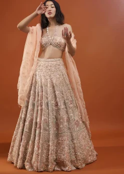 Powder Pink Festive Silver Pink Bela Lehenga Set In Embroidery And Halter Blouse - NOOR 2022