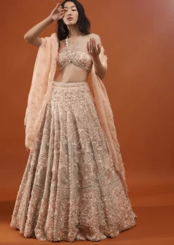 Powder Pink Festive Silver Pink Bela Lehenga Set In Embroidery And Halter Blouse - NOOR 2022